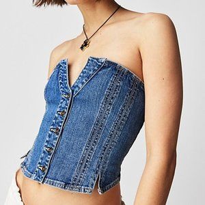 Free People Blue Denim Strapless Corset Crop Top never worn